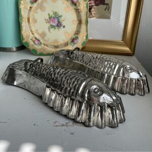 Vintage Fish Mold Bakeware - Silver Metal Decorative Baking Mold. Set of two.